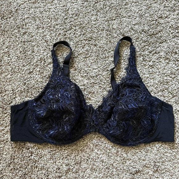 Playtex Secrets Lace Coverage Bra Comfort‎ Underwire Black Blue 40C - Picture 1 of 6